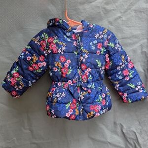 Girls Little Me Floral Puffer Coat Size 18 mo Boho Colorful Whimsy Fun
